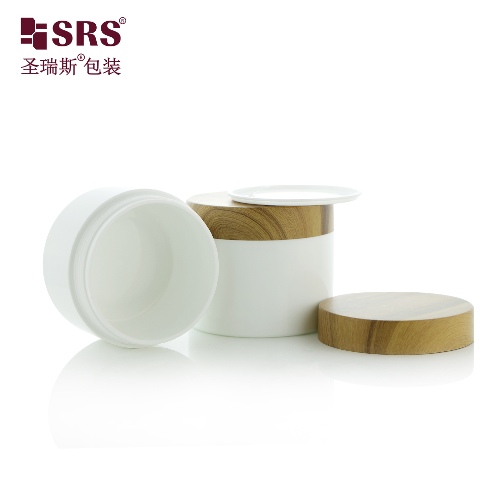50g 100g 150g 200g Glossy PP jars With Water-Transfer printing Bamboo Plastic cap empty containers for body scrub jar
