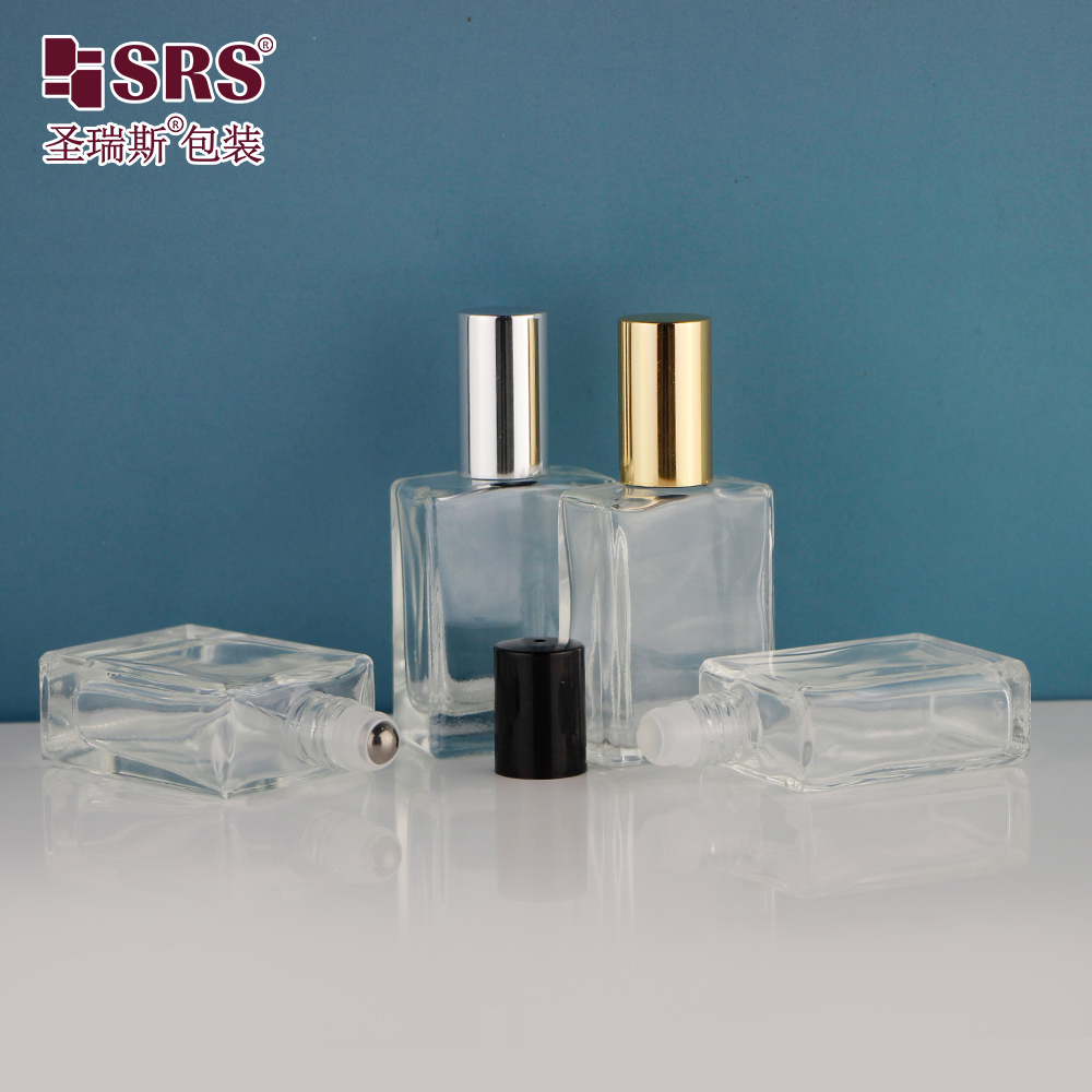 Custom 15ml Flat Shoulder Square Shaped Glass Roll On Perfume Oil Bottle 1/2 oz