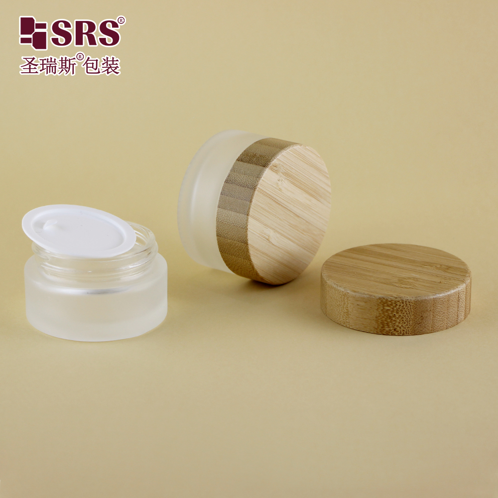 Luxury Body Scrub Containers Glass Jar with Natural Bamboo Lid 15g 30g 50g 100g 200g for Skin Care Use