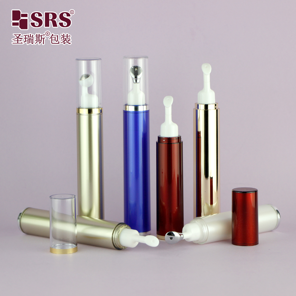 Custom color 10ml 15ml  eye cream applicator roll on plastic bottle with airless pump