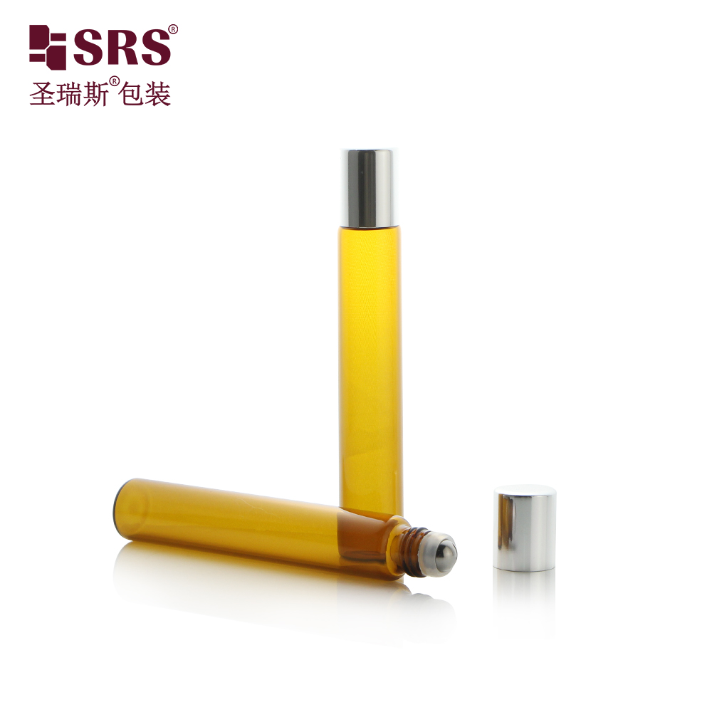 Perfume Essential Oil Amber Roller Bottle 10ml Glass Roll on Bottle with Plastic Lid and Steel Roller Ball