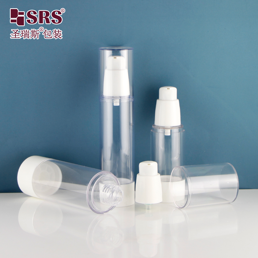 Transparent plastic cosmetic skincare pump airless bottle 100 ml 80ml 50ml 30ml 15ml