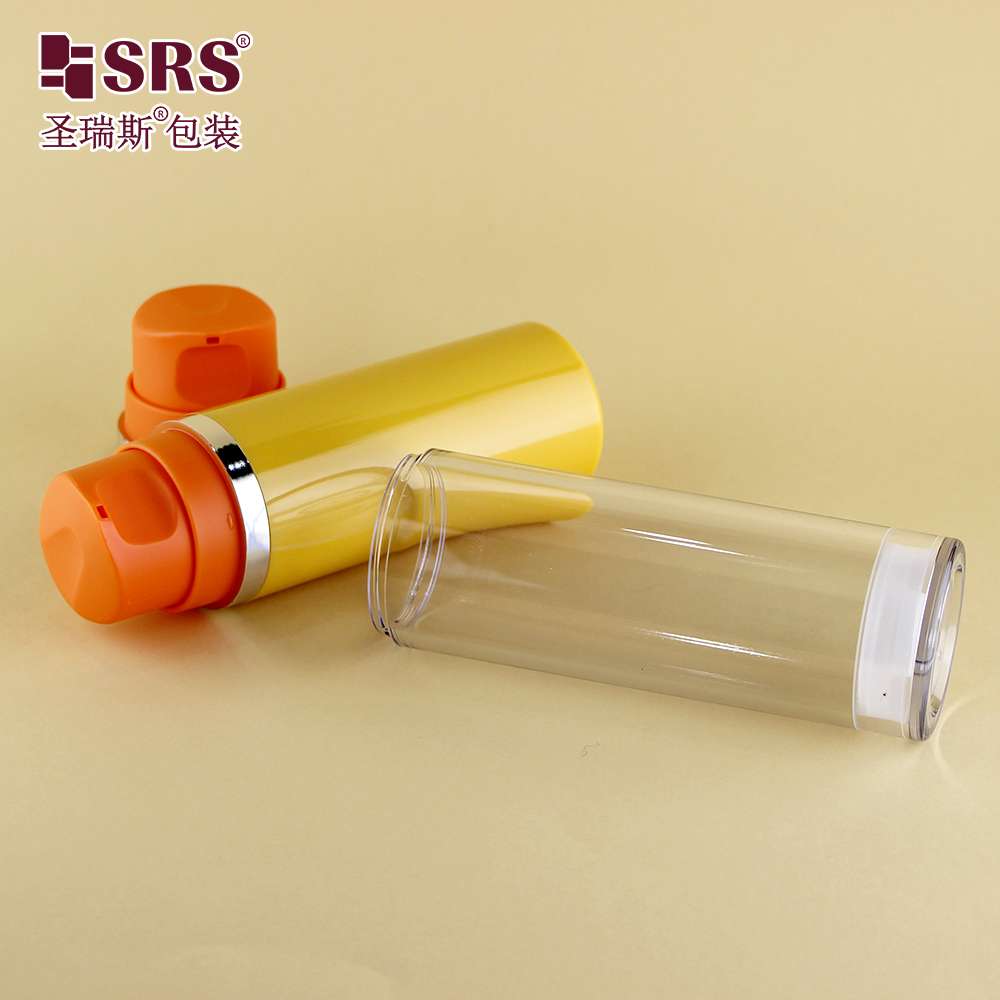 50ml 120ml 180ml Empty Plastic Bottle with Airless Pump Yellow Bottle with Orange Collar For Cosmetic Packaging