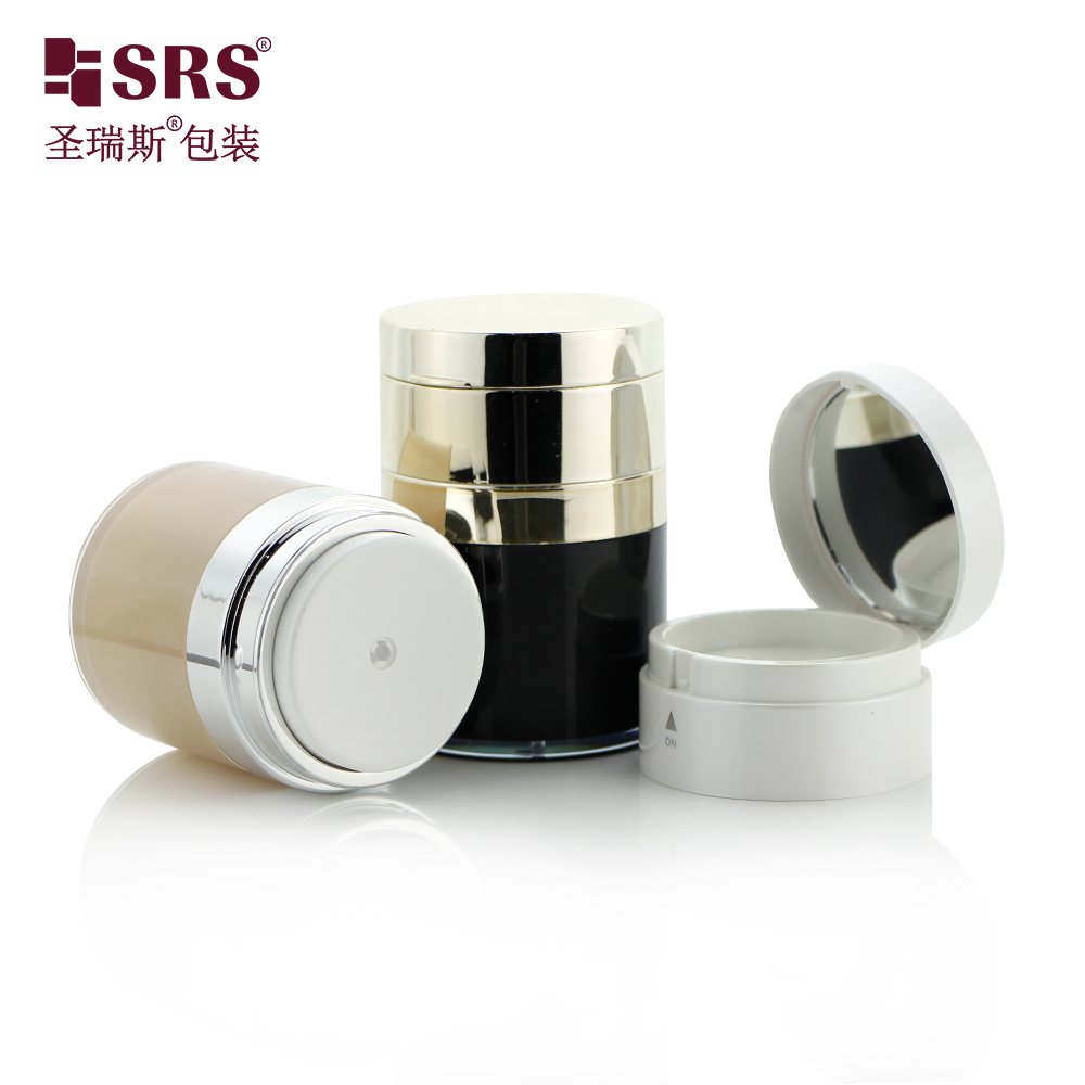 A102 Custom Round Acrylic Airless Pump Jar with Mirror Empty Cosmetic Make Up Foundation Jars 15ml 30ml