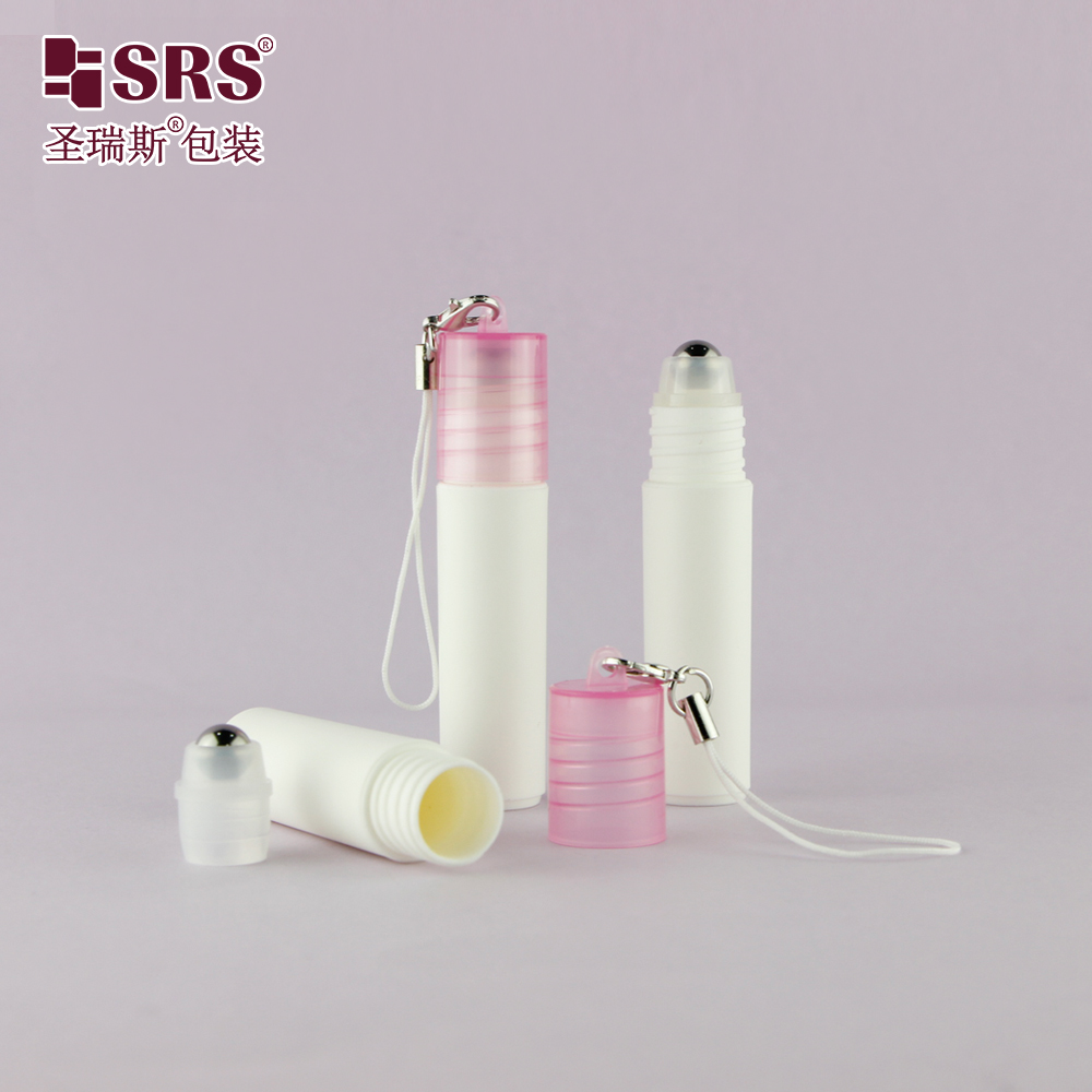 In Stock 5ml Portable Keychain White Plastic Roll On Bottle With Colorful Hook