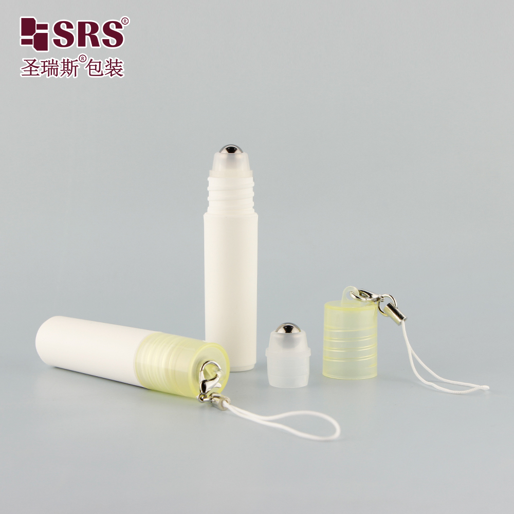 In Stock 5ml Portable Keychain White Plastic Roll On Bottle With Colorful Hook