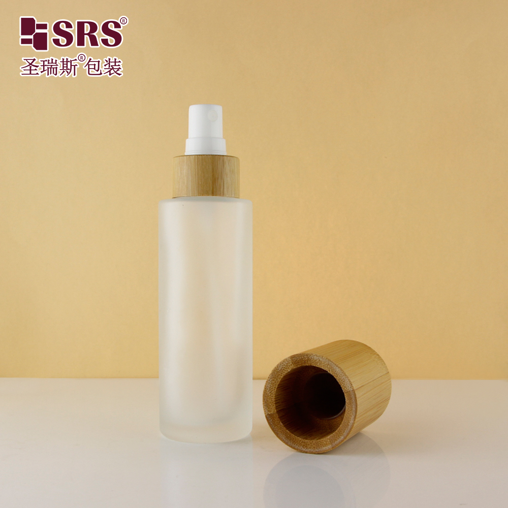 Eco Friendly High Quality Frosted 100ml Perfume Bamboo Glass Bottle With Pump Sprayer