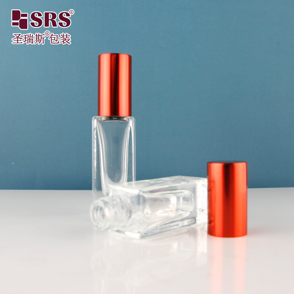 Empty Square Essential Oil Bottles Perfume Custom Color Clear 5ml Glass Roll On Bottle With Cap
