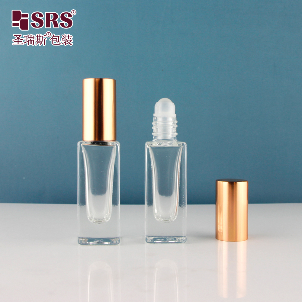 Empty Square Essential Oil Bottles Perfume Custom Color Clear 5ml Glass Roll On Bottle With Cap