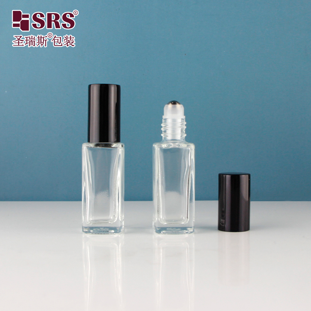 8ml Square Shape Transparent Slim Fragrance Oil Bottles Packaging Roller Ball Glass Bottle