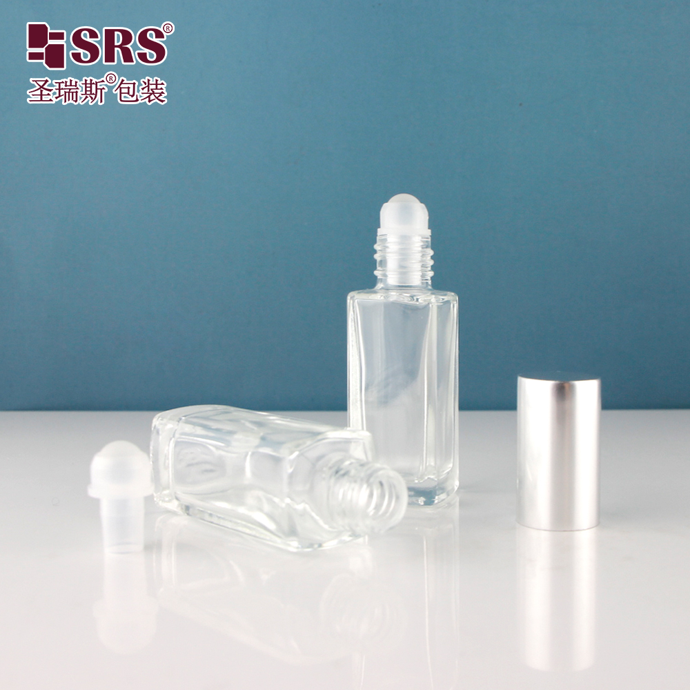 8ml Square Shape Transparent Slim Fragrance Oil Bottles Packaging Roller Ball Glass Bottle
