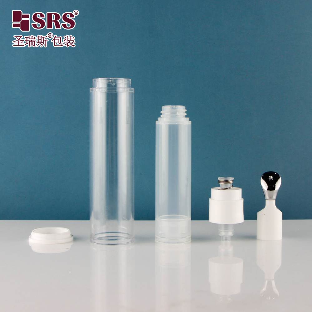 Transparent AS plastic 10ml eye cream bottle 15ml airless pump roller applicator empty packaging