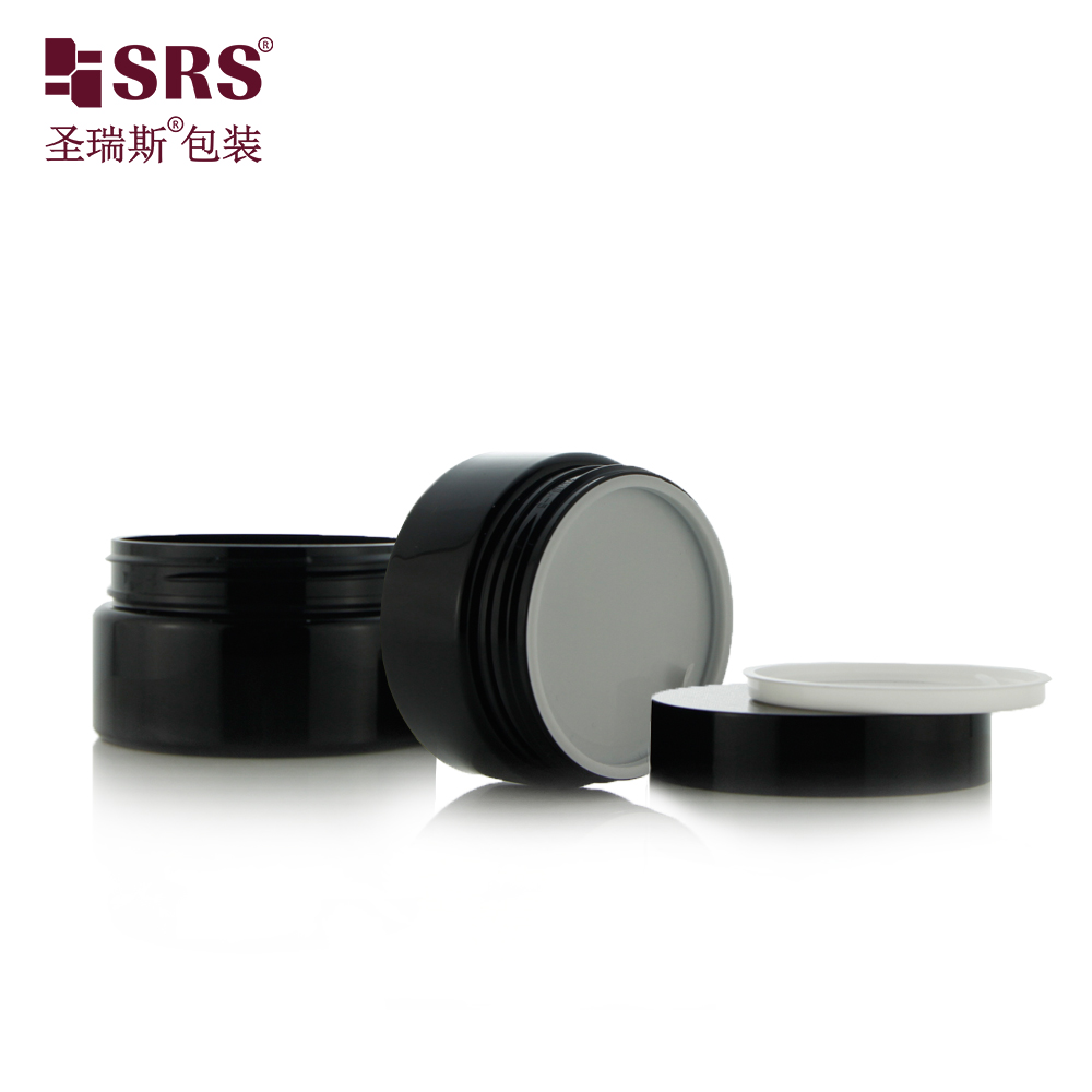 Factory Wholesale Custom Empty Glossy Matte Black 100ml PET Cosmetic Eye Face Cream Jar