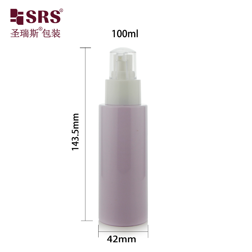 Luxury Glossy Facial Skin Care Plastic PET 100ml Cosmetic Toner Bottle White Cap Container