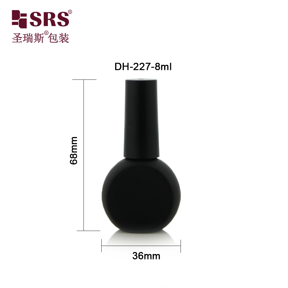 8ml Mini Frosted Paint Black Round Small Size Bottle With Brush Nail Polish Glass Bottles