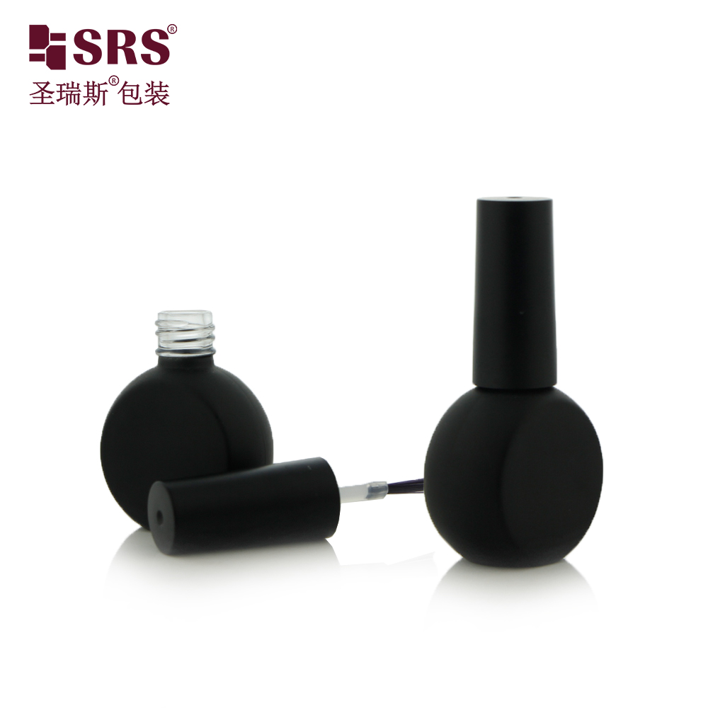 8ml Mini Frosted Paint Black Round Small Size Bottle With Brush Nail Polish Glass Bottles