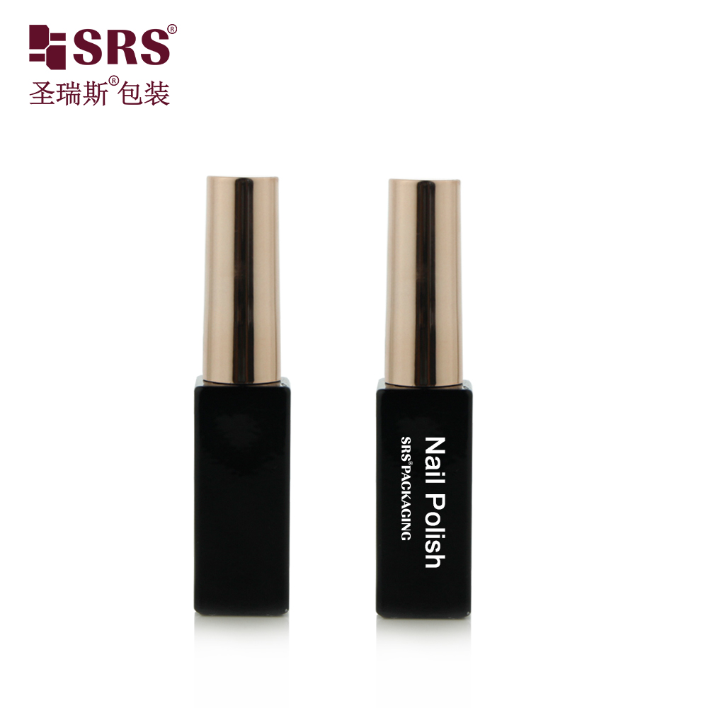 Square glass packaging 6ml black frosted bottle for nail polish 6ml with gold cap