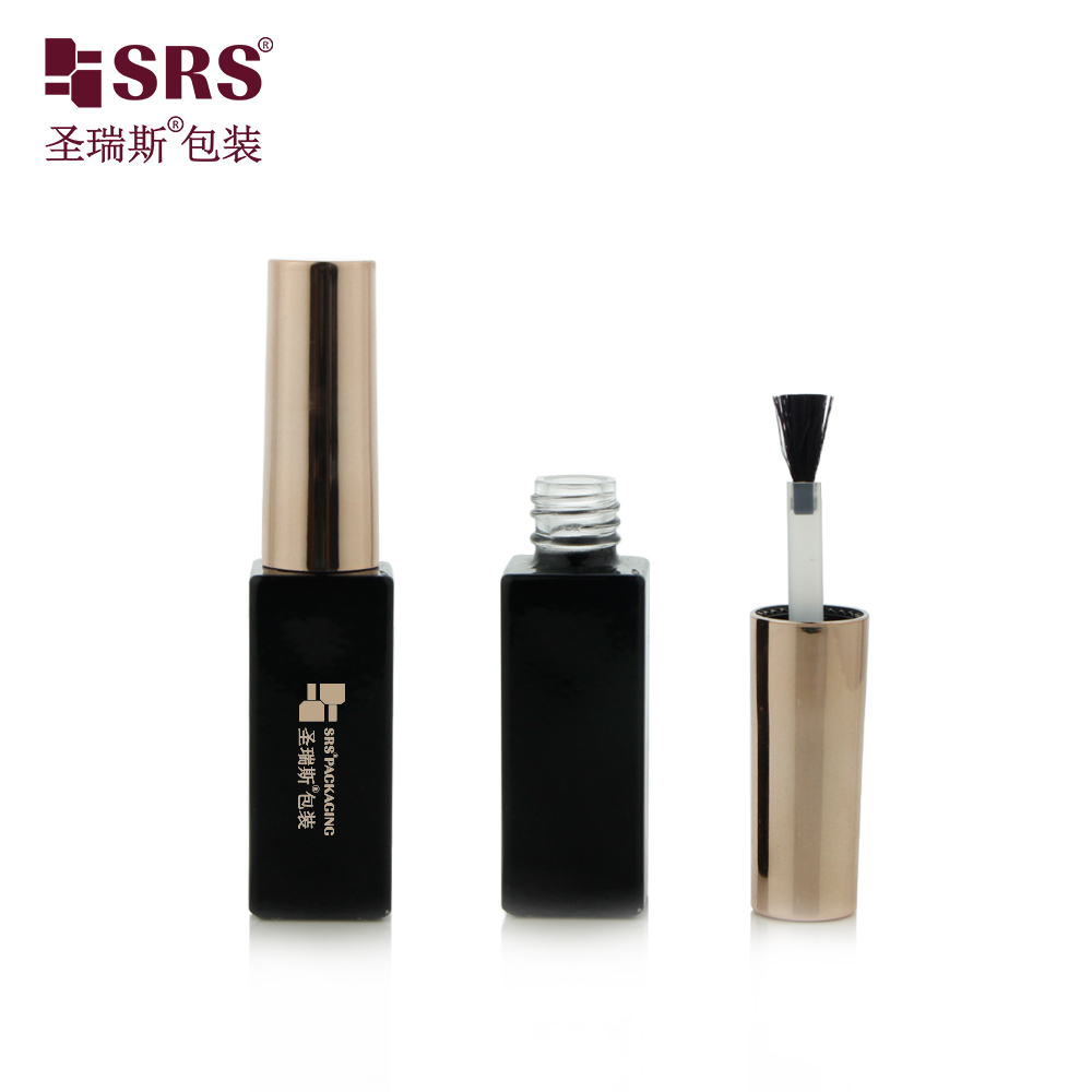 Square glass packaging 6ml black frosted bottle for nail polish 6ml with gold cap