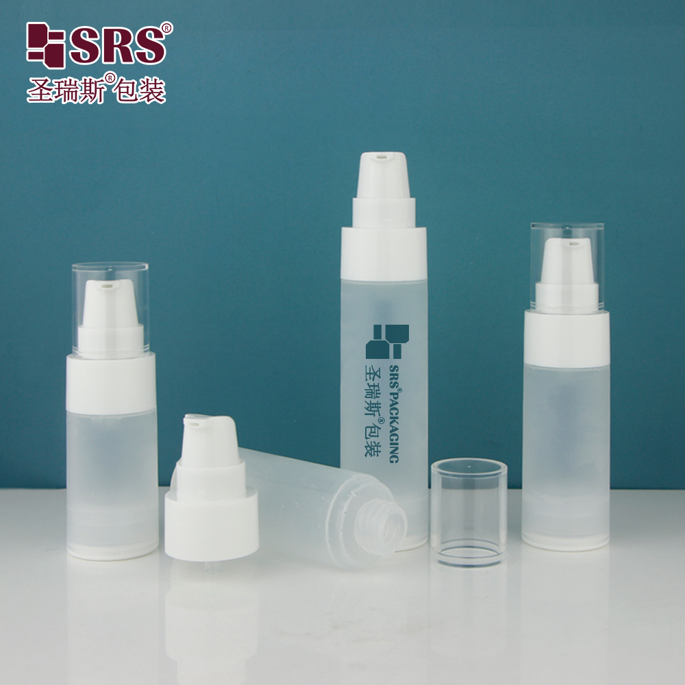 Empty Airless Serum Bottle 20ml 30ml 40ml 50ml Transparent Frosted PP Plastic Round Shape Packaging
