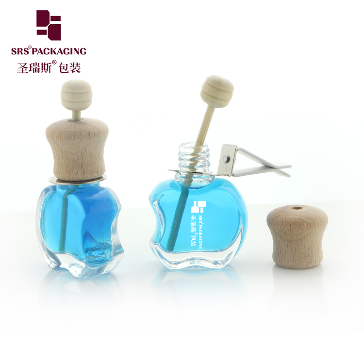 10ml 1/3oz clear glass wooden cap fragrance container hanging car diffuser perfume bottle