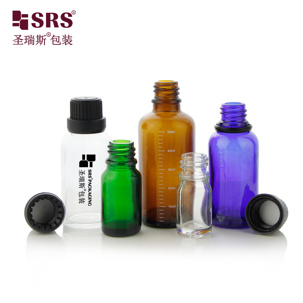 Transparent Amber Blue Green Color Glass Bottle For Essential Oil With Child Proof Lid