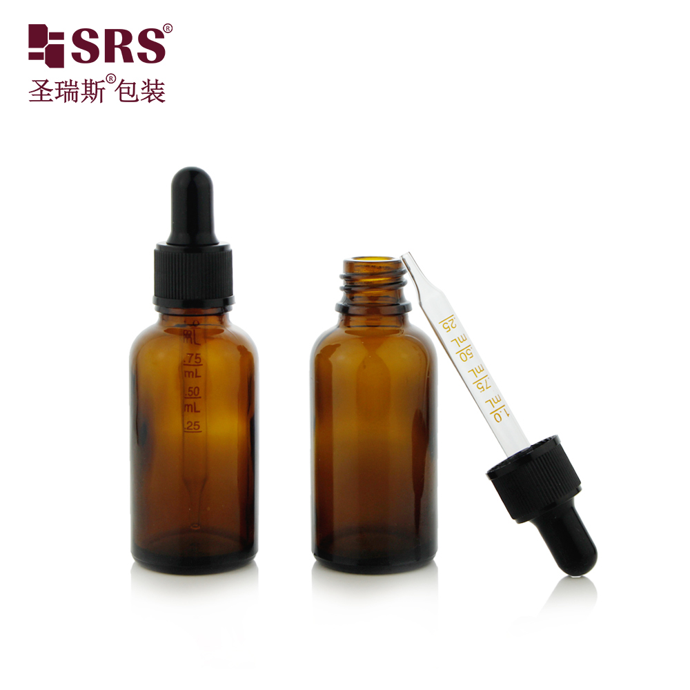 SRS Lace Ribbed General Cap Seven Capacity Clear Amber Blue Green Color Essential Oil Glass Dropper Bottle