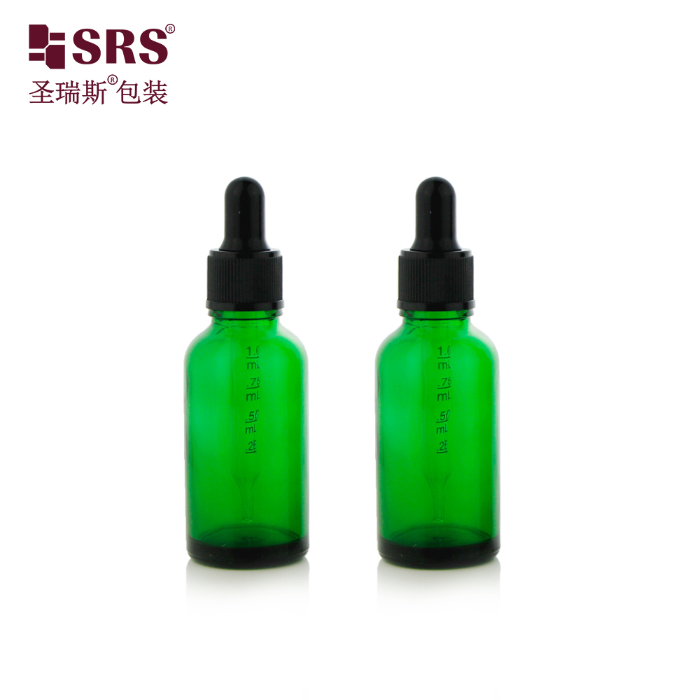 SRS Lace Ribbed General Cap Seven Capacity Clear Amber Blue Green Color Essential Oil Glass Dropper Bottle