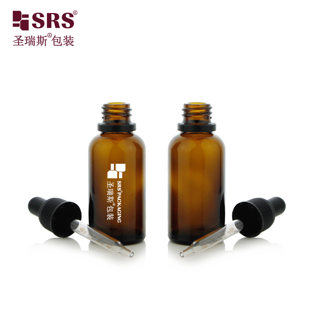 SRS Essential Oil Glass Dropper Bottle With Slender Ribbed With Tamper Evident Cap