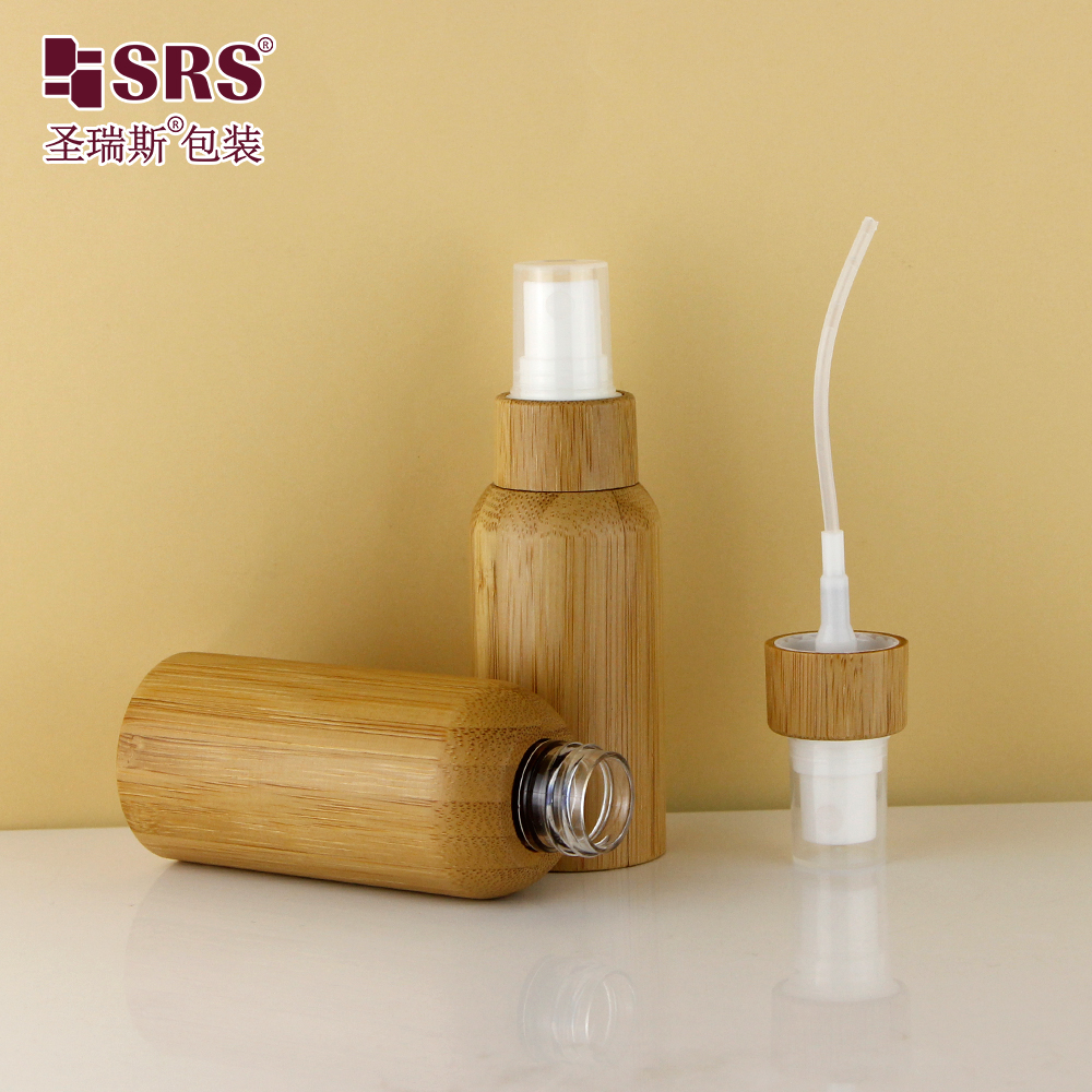 Wholesale Perfume Glass Bamboo Lid Lotion Spray Cream Cosmetic Packaging Set