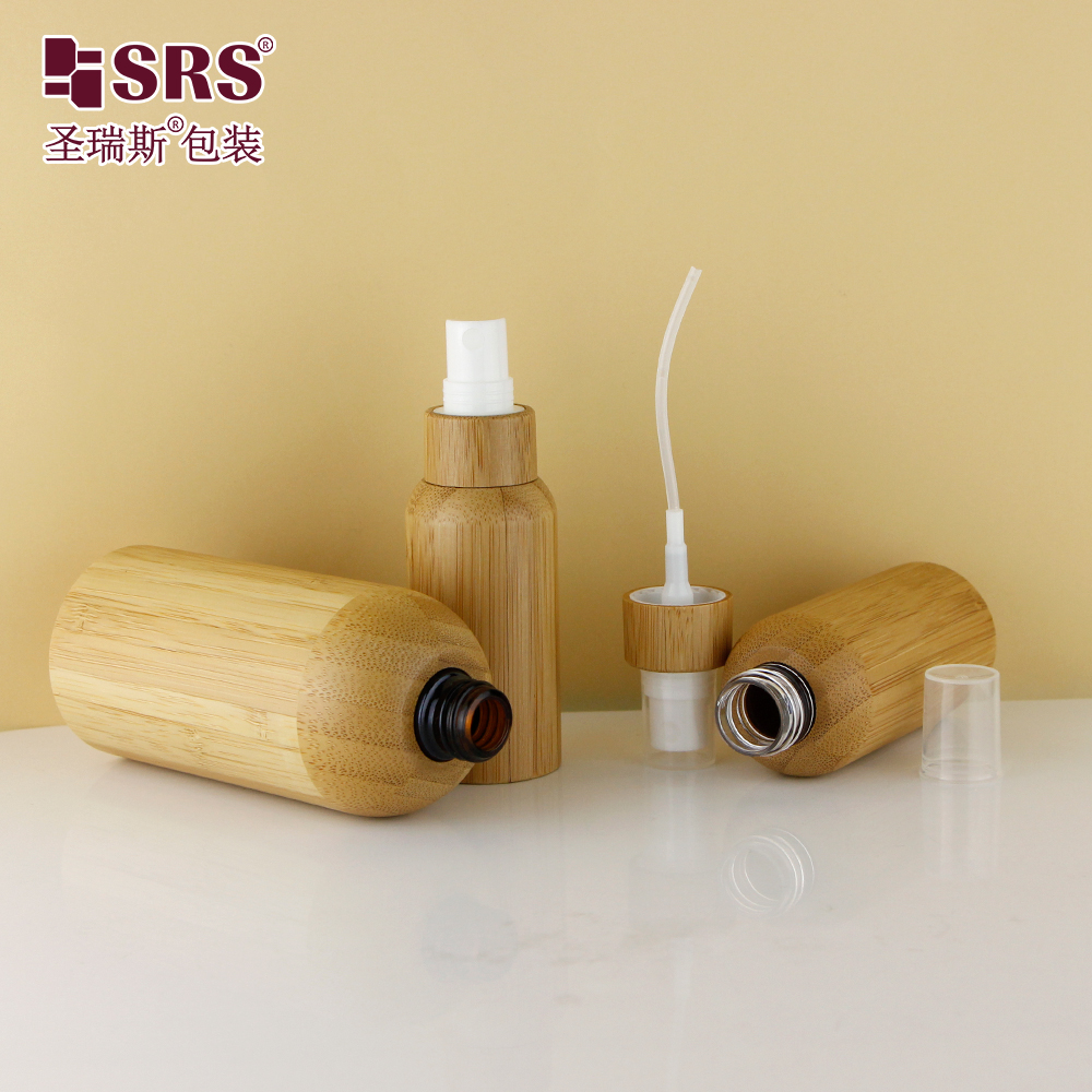 Wholesale Perfume Glass Bamboo Lid Lotion Spray Cream Cosmetic Packaging Set