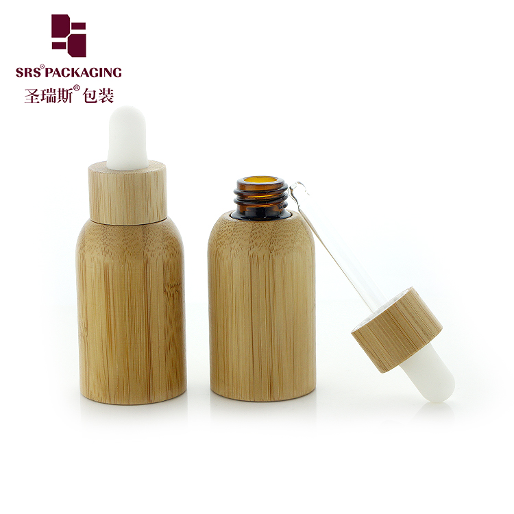 Labels Custom Amber Essential Oil Serum 15ml Glass Bottles With White Rubber Real Bamboo Dropper