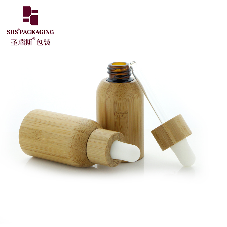 Labels Custom Amber Essential Oil Serum 15ml Glass Bottles With White Rubber Real Bamboo Dropper