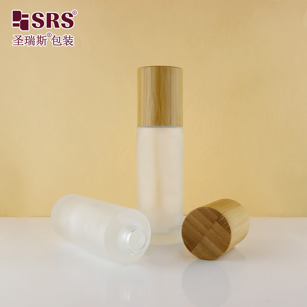 Empty Glass Bottle Perfume Spray Bottle With Bamboo Pump Lid 100ml Skin Care Packaging