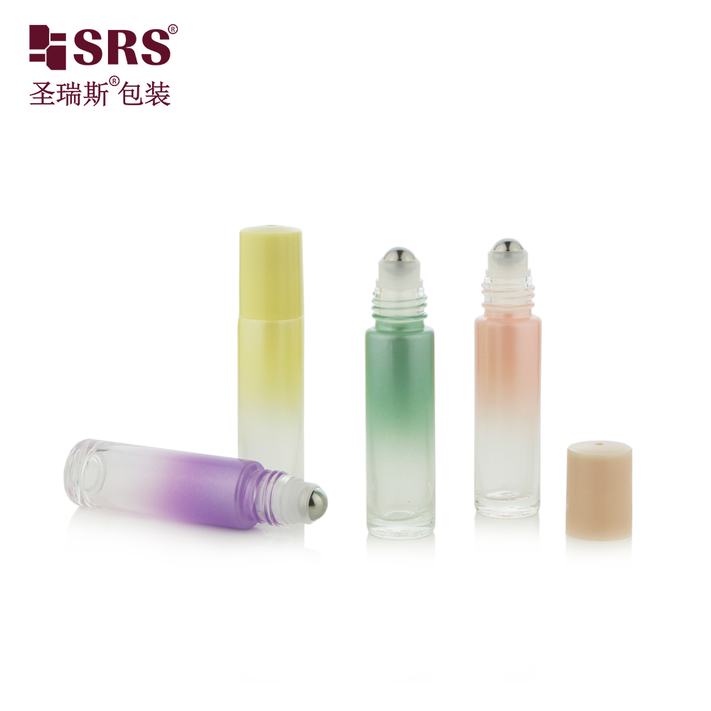 Wholesale Empty Essential Oil Perfume 10ml Frosted Colorful Glass Roll on Bottle with Metal Roller Ball