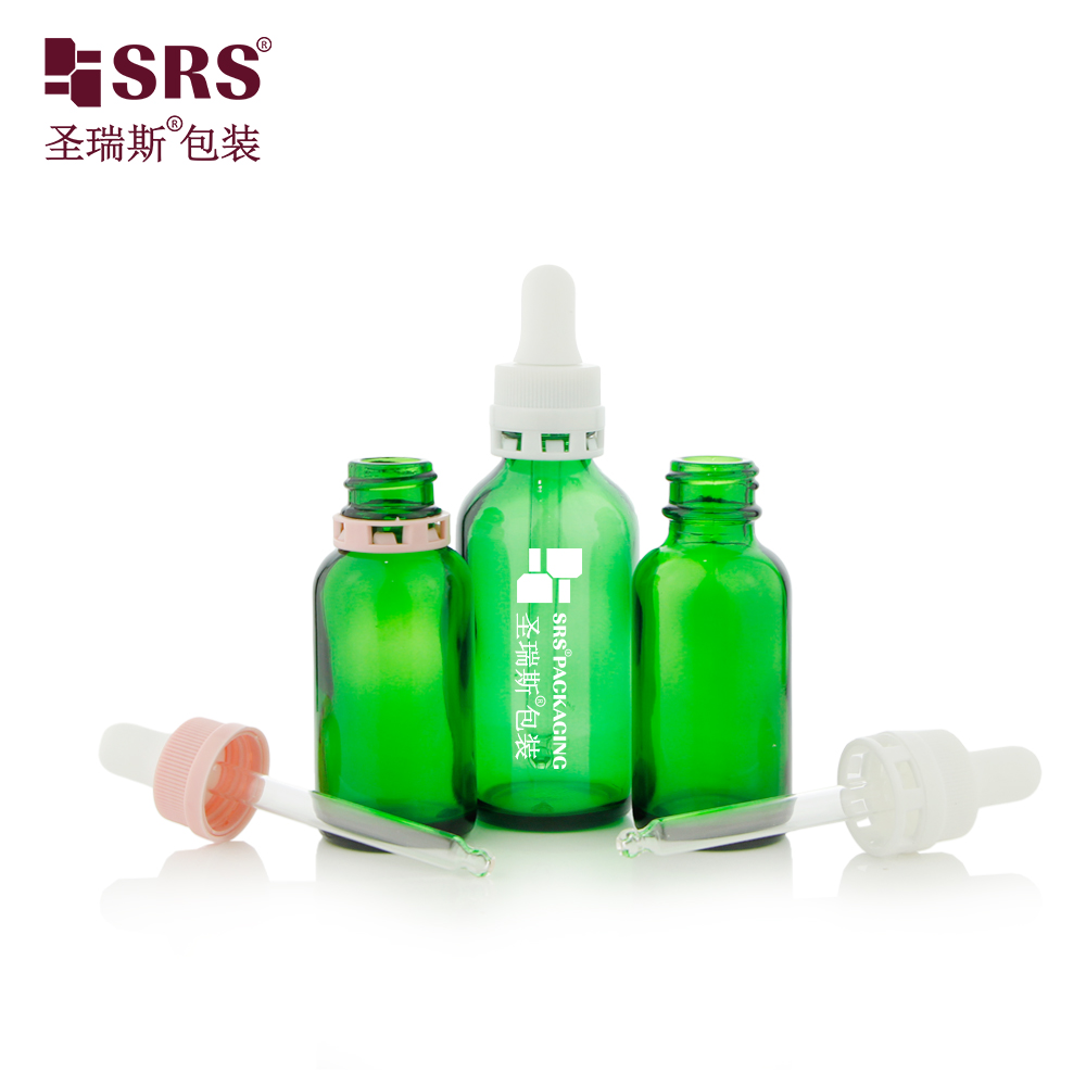 Safety ring 15ml 30ml 60ml glass essential oil bottle with dropper custom color empty packaging