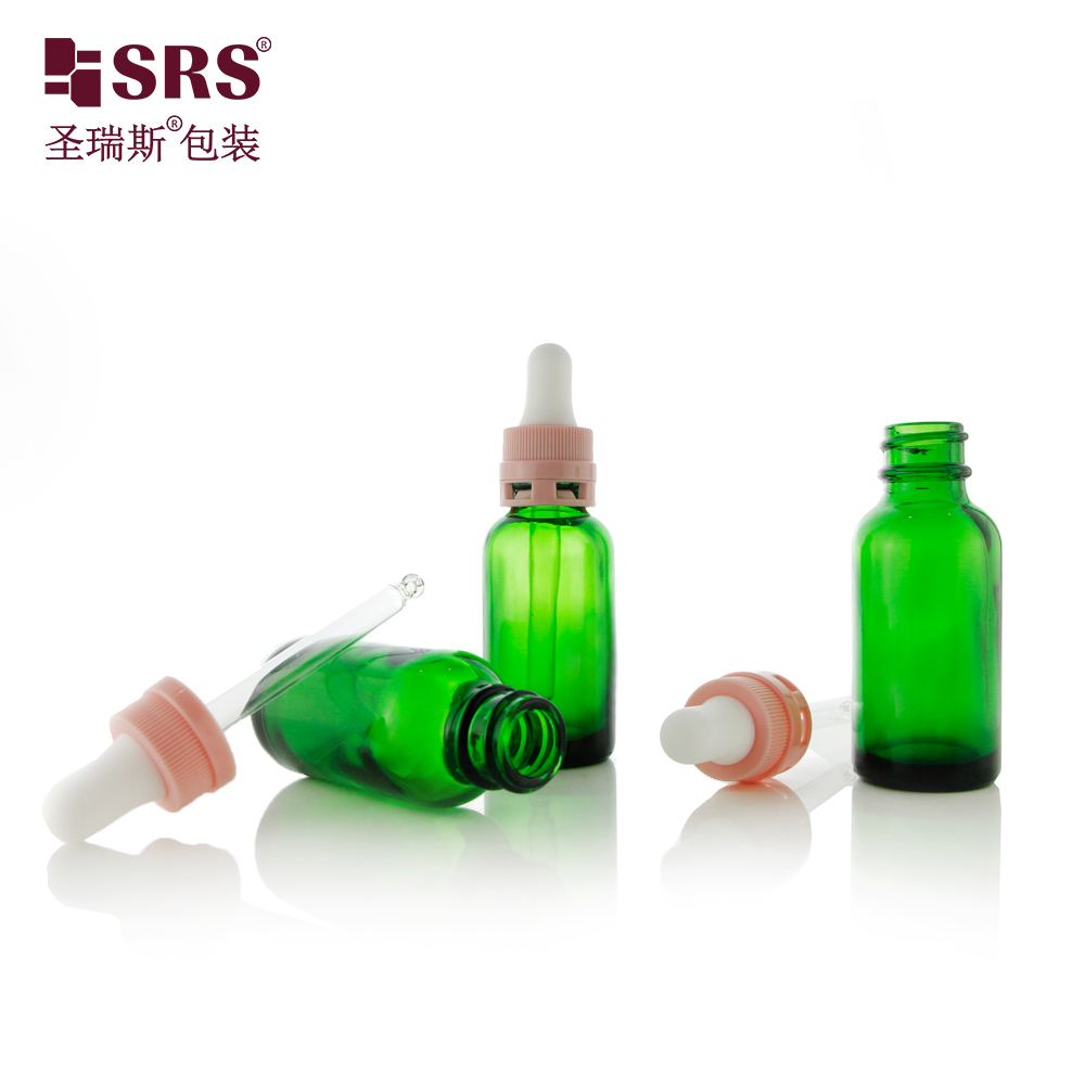 Safety ring 15ml 30ml 60ml glass essential oil bottle with dropper custom color empty packaging