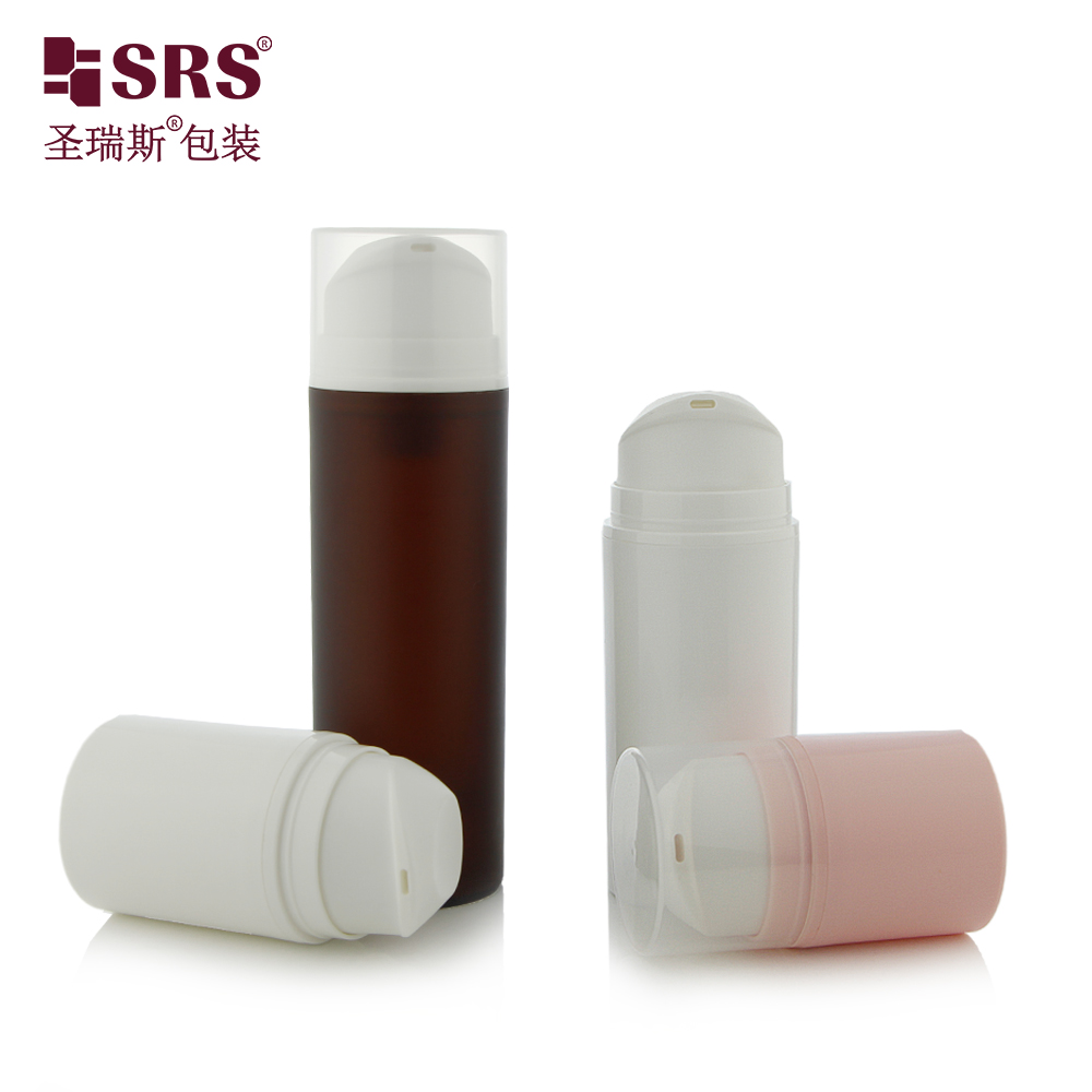 Round Customize Injection Glossy Color Facial Lotion 100ml Airless Pump Bottle