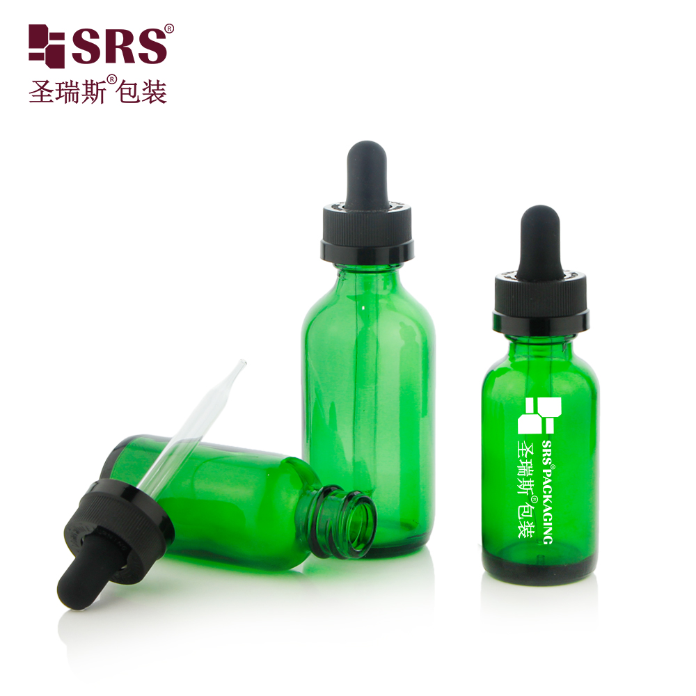  Transparent Amber Green Cosmetics Oil Serum Boston Glass Bottle With Children Proof Cap 15ml 30ml 60ml