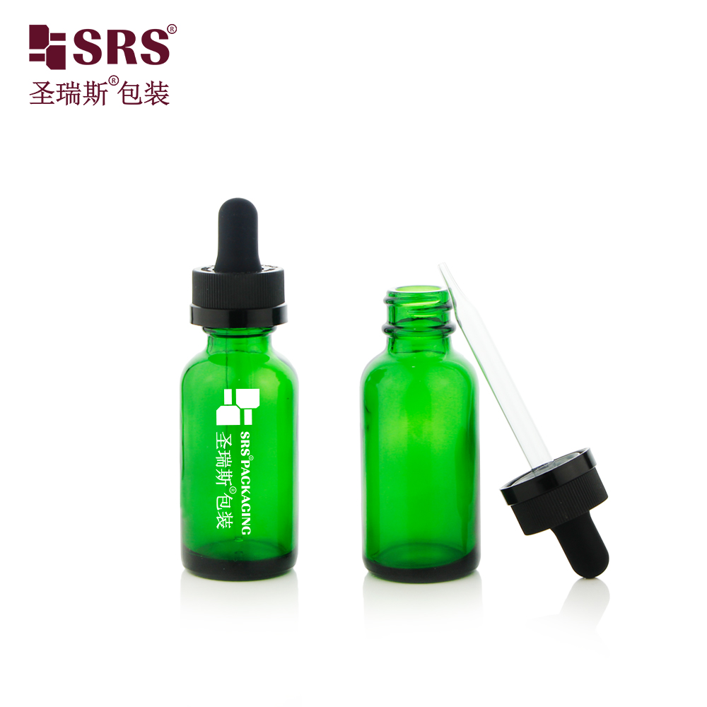  Transparent Amber Green Cosmetics Oil Serum Boston Glass Bottle With Children Proof Cap 15ml 30ml 60ml