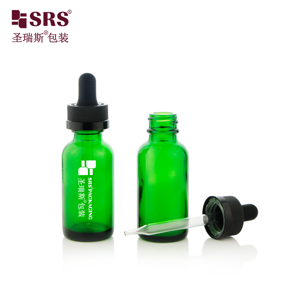  Transparent Amber Green Cosmetics Oil Serum Boston Glass Bottle With Children Proof Cap 15ml 30ml 60ml