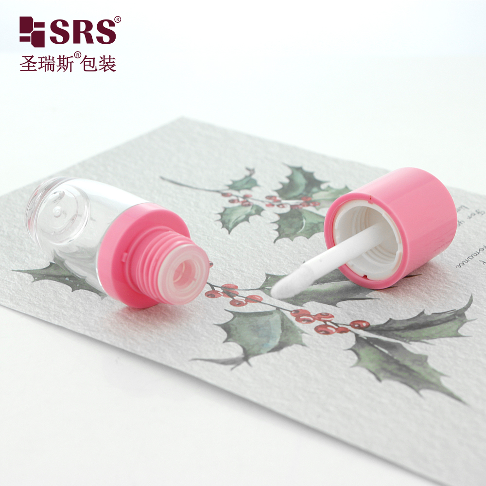  Empty Transparent Lip Glaze Bottle Round Fat Lip Gloss Bottle Lip Gloss Tube Makeup Packaging with Pink Cap