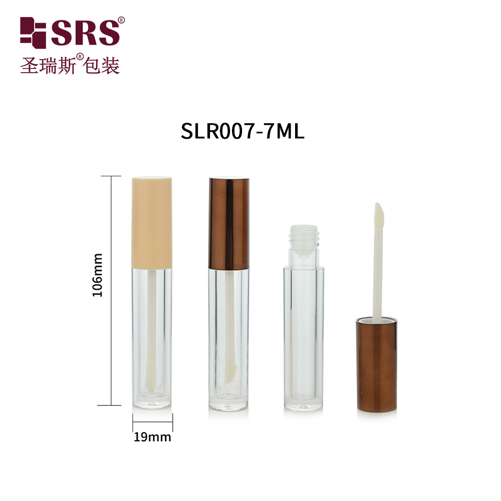 7ML Clear Tube Empty Packaging for Lip Glaze Primer with Bronze Shiny Metallic Colored Lid