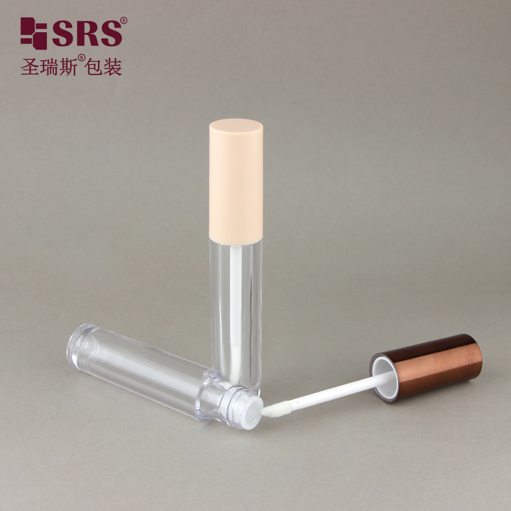 7ML Clear Tube Empty Packaging for Lip Glaze Primer with Bronze Shiny Metallic Colored Lid