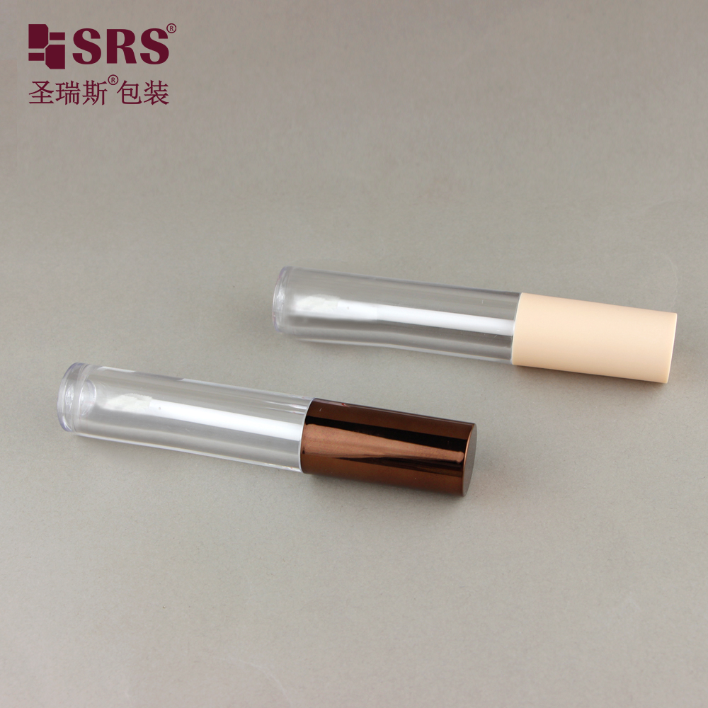 7ML Clear Tube Empty Packaging for Lip Glaze Primer with Bronze Shiny Metallic Colored Lid