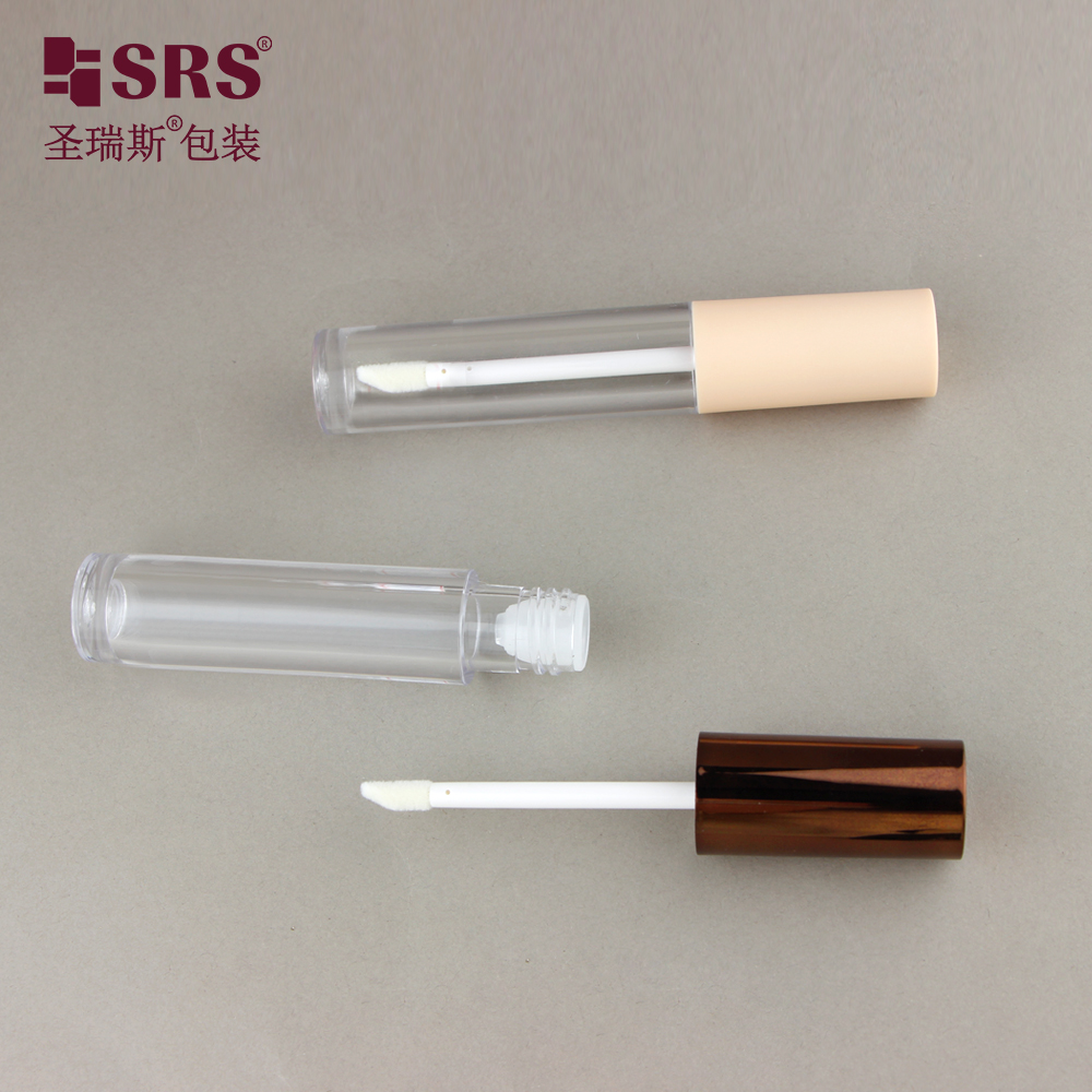 7ML Clear Tube Empty Packaging for Lip Glaze Primer with Bronze Shiny Metallic Colored Lid