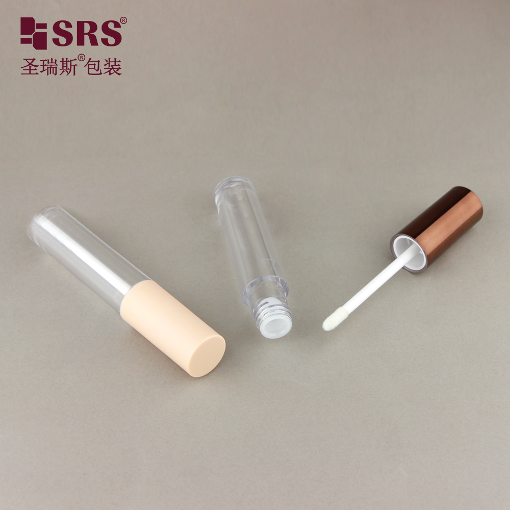 7ML Clear Tube Empty Packaging for Lip Glaze Primer with Bronze Shiny Metallic Colored Lid