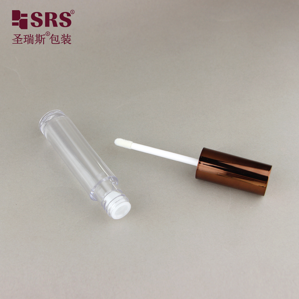 7ML Clear Tube Empty Packaging for Lip Glaze Primer with Bronze Shiny Metallic Colored Lid