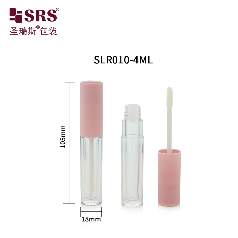 Crystal Clear Empty Plastic Tube for Lip Shimmer Glitter Gloss Cosmetic Packaging with Pink Cap White Brush