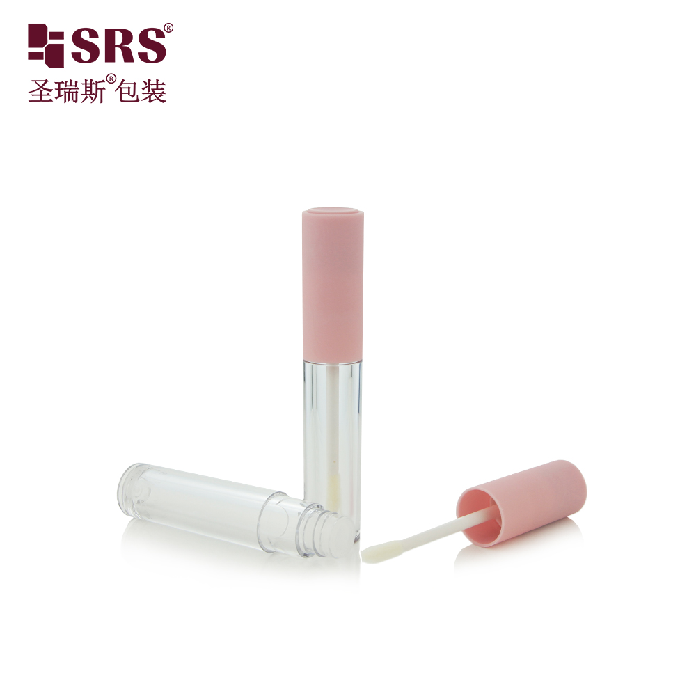 Crystal Clear Empty Plastic Tube for Lip Shimmer Glitter Gloss Cosmetic Packaging with Pink Cap White Brush