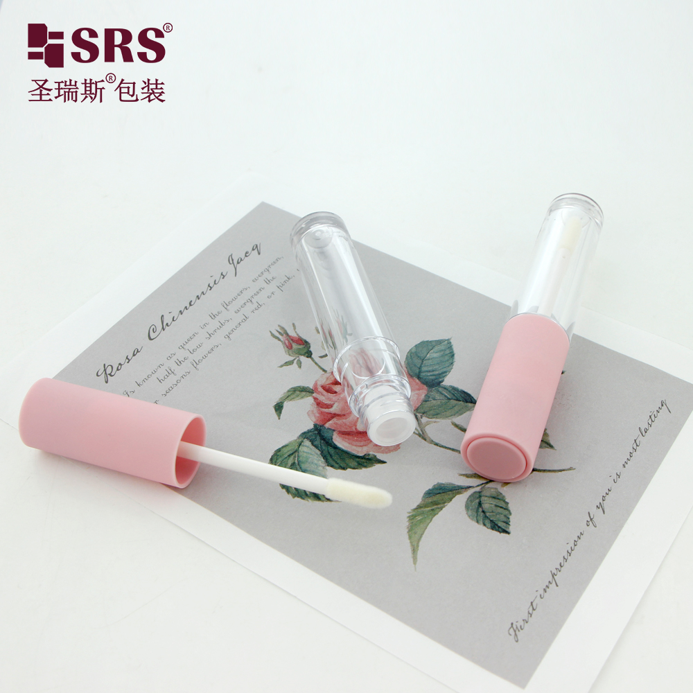 Crystal Clear Empty Plastic Tube for Lip Shimmer Glitter Gloss Cosmetic Packaging with Pink Cap White Brush